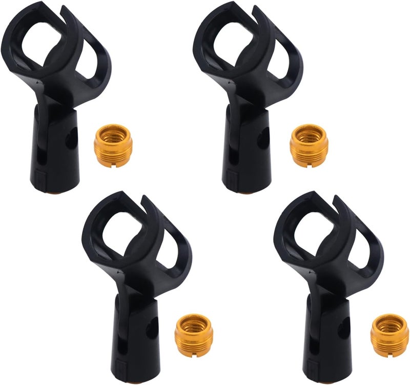 Cheerock 4Pcs Adjustable Rubber Microphone Holder Clips, Flexible Handheld Mic Stand Accessories, Shockproof Design with 29-32mm Inner Diameter Range, Black - Image 1